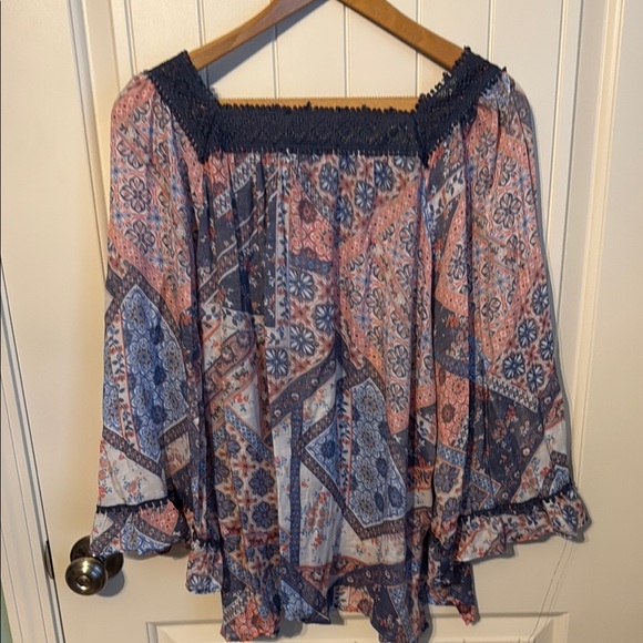 Sharagano Women's Blue and Pink Patterned Top XL - Picture 5 of 5